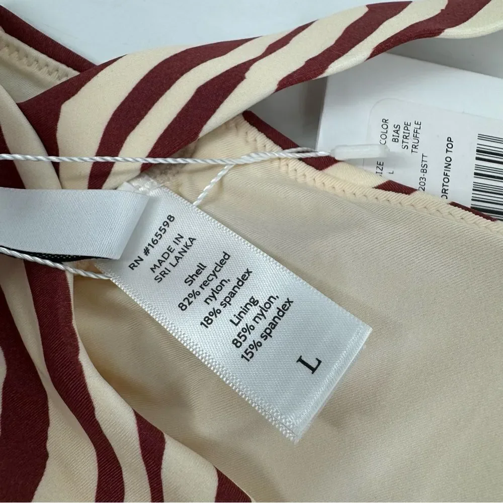 Andie The Portofino Top Zebra‎ Bias Stripe Truffle Bikini Twist Top New Lg